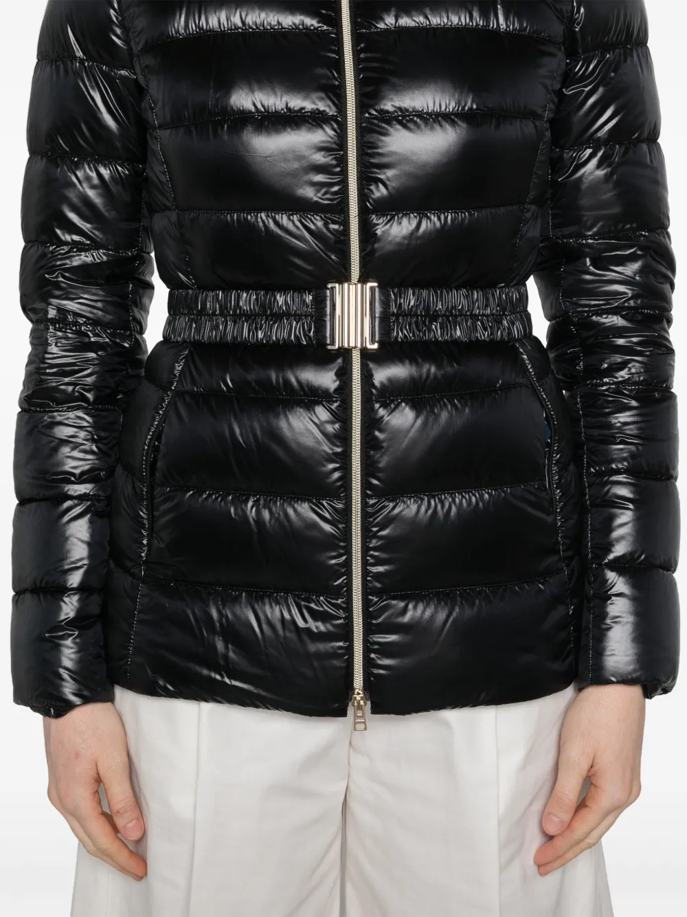 Shop Herno Belted High-neck Down Jacket In Black