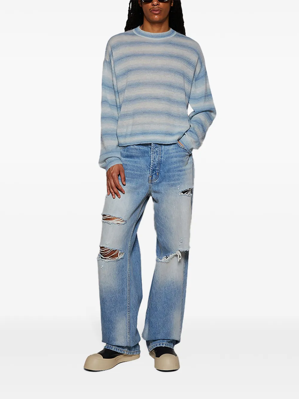 Nahmias Gerafelde jeans met stonewashed effect Blauw