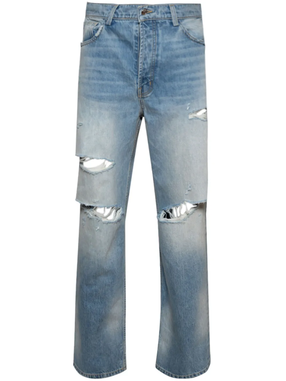 Nahmias Gerafelde jeans met stonewashed effect Blauw