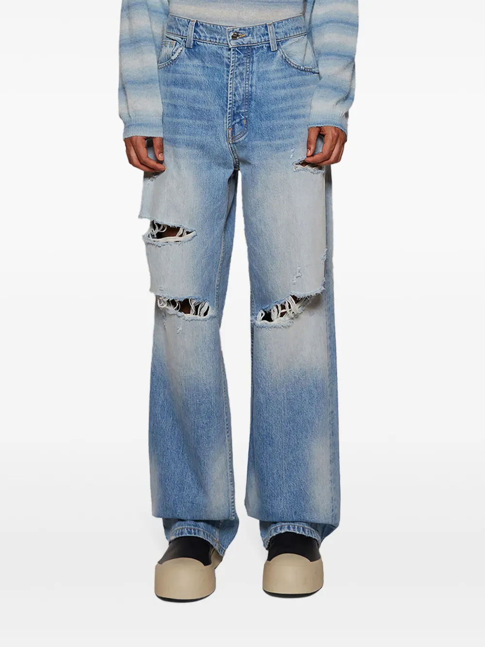 Nahmias Gerafelde jeans met stonewashed effect Blauw