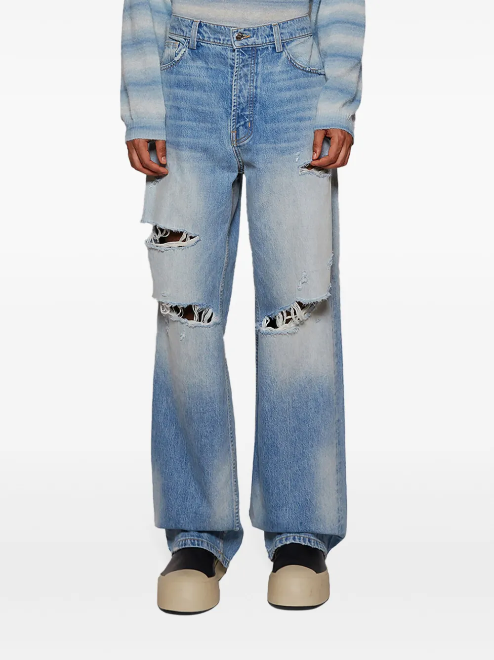 Nahmias Gerafelde jeans met stonewashed effect Blauw