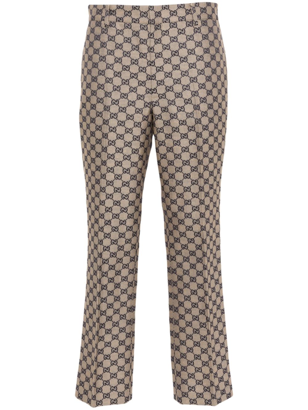 Gucci Gg-embroidered Canvas Tailored Trousers In Gray