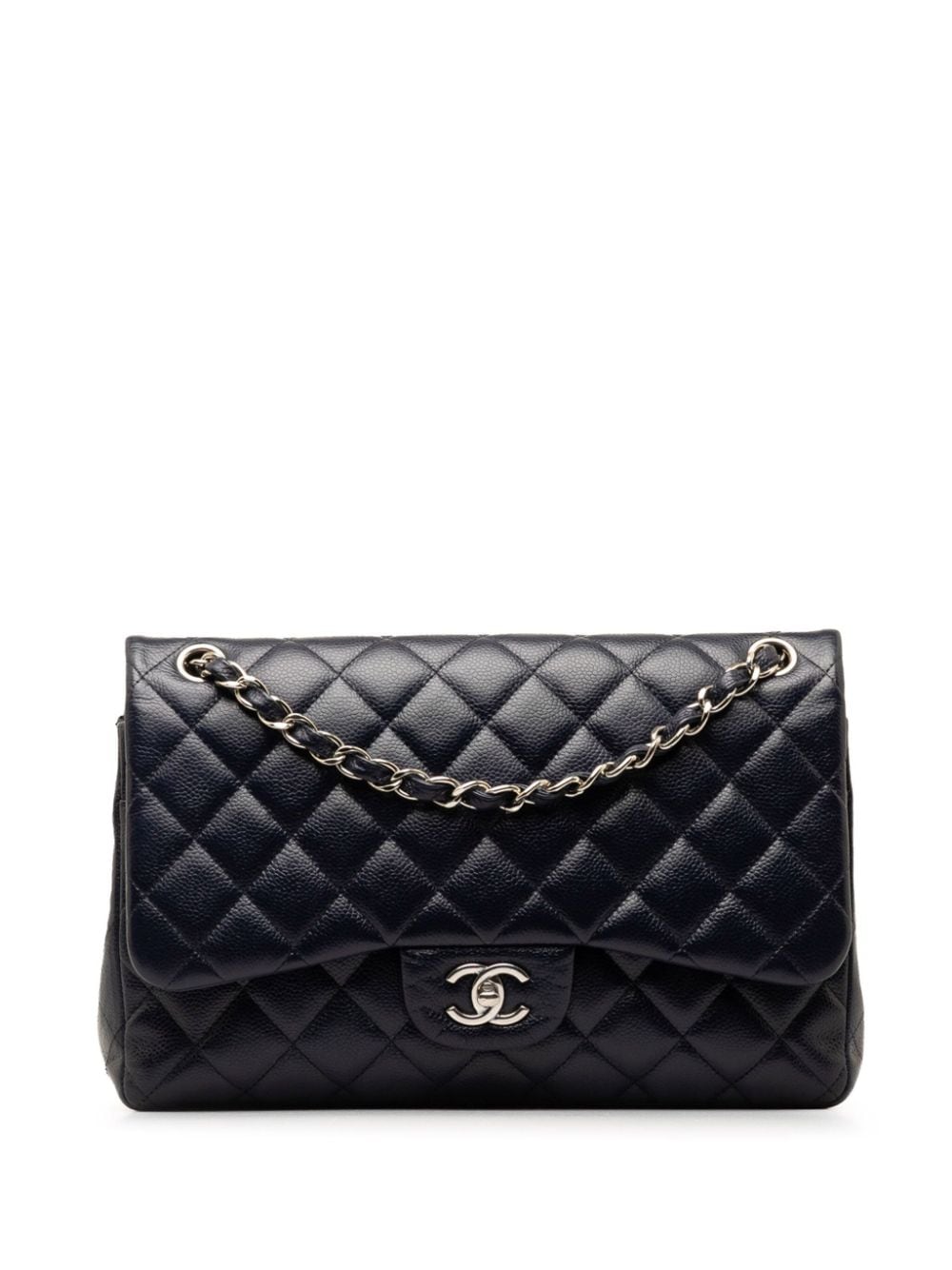 Pre-owned Chanel 2014 Jumbo Classic Caviar Double Flap Shoulder Bag In Blue