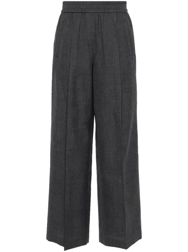 Brunello Cucinelli Virgin Wool Palazzo Pants in Grey