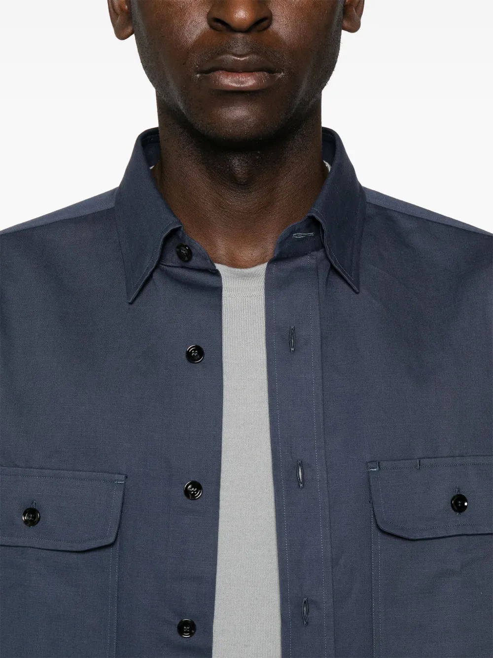 Brioni Overhemd van katoen-linnenblend Blauw