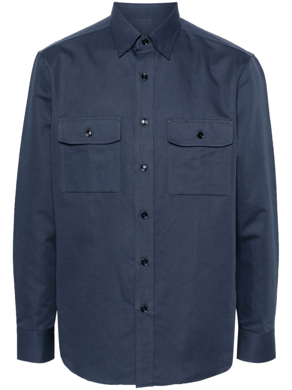 Brioni Long-sleeve Cotton-linen Blend Shirt In Blue