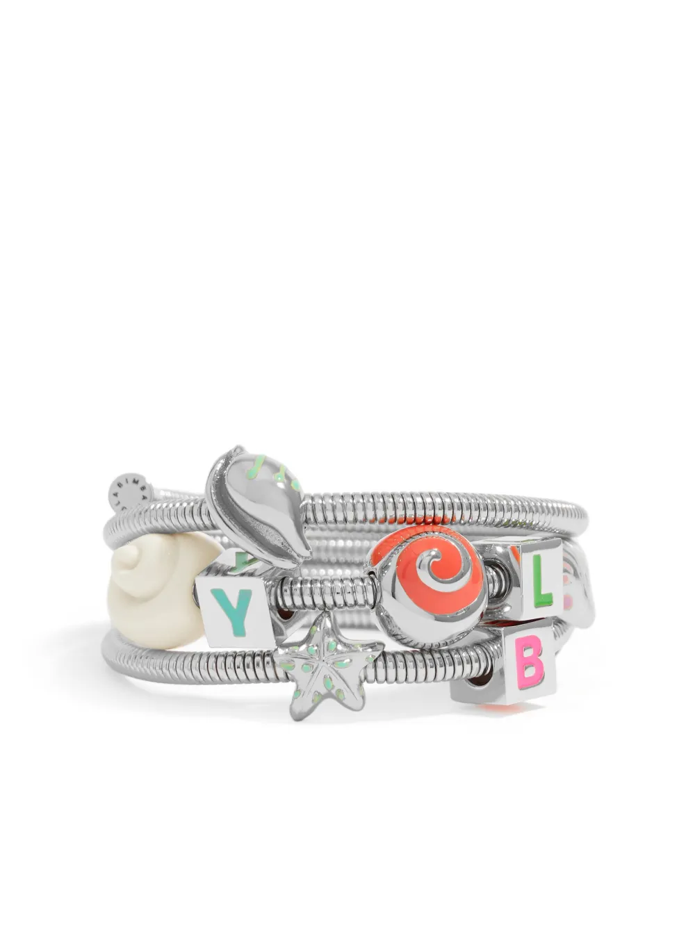 Bimba y Lola logo-engraved shell-embellished bracelet - Silver