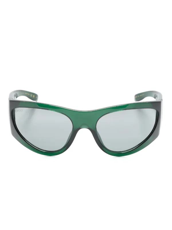 GUCCI green wraparound sunglasses Gucci Eyewear Acetate Wraparound Shield Frame - Green – Kith main image 2
