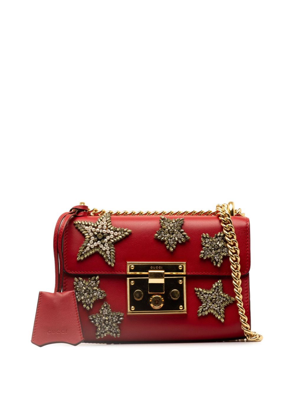 Pre-owned Gucci 2016-2023 Padlock Crystal Embellished Crossbody Bag In Red