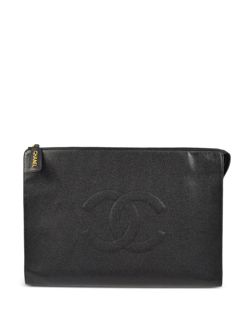 Pre-owned Chanel 1997 Cc-stitch Clutch Bag In Black