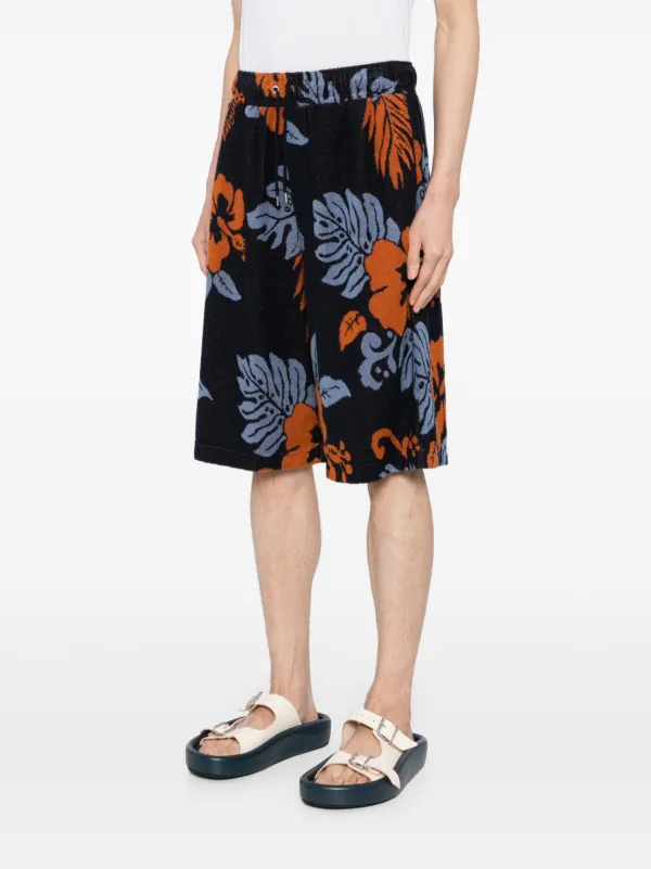 Maison Kitsuné floral-print Cotton Shorts | Blue | FARFETCH