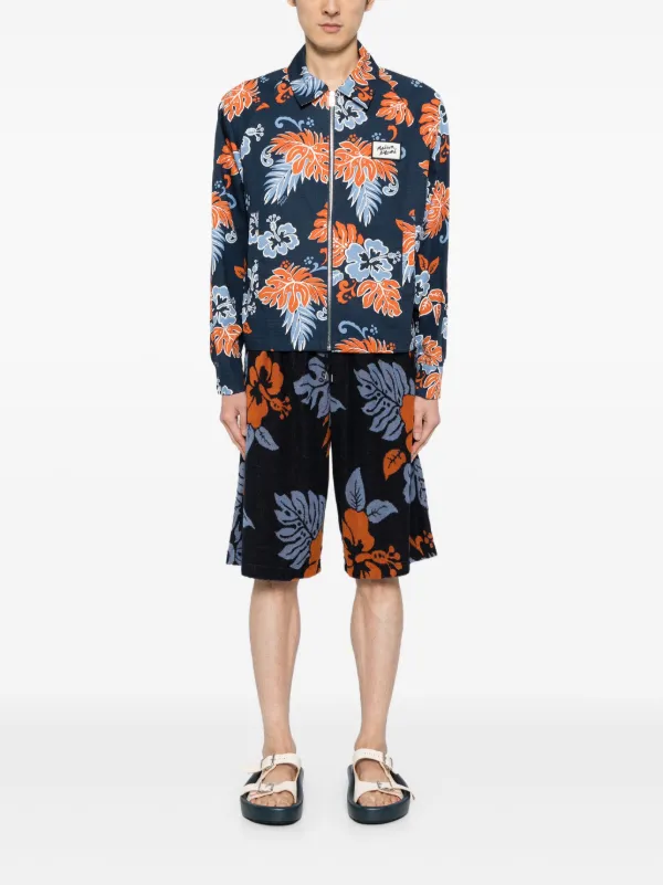 Maison Kitsuné floral-print Cotton Shorts | Blue | FARFETCH