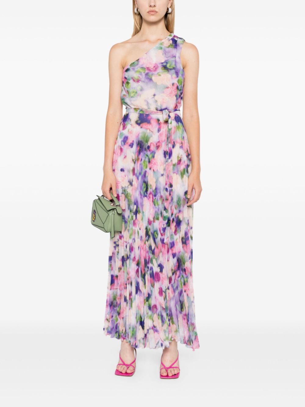 Shop Patrizia Pepe Graphic-print Chiffon Long Dress In Pink