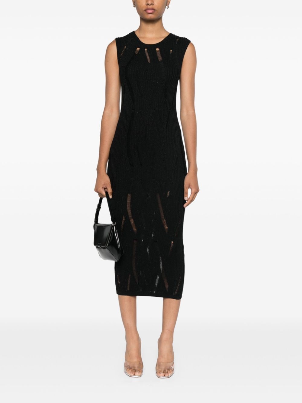 Shop Patrizia Pepe Sleeveless Knitted Midi Dress In Black