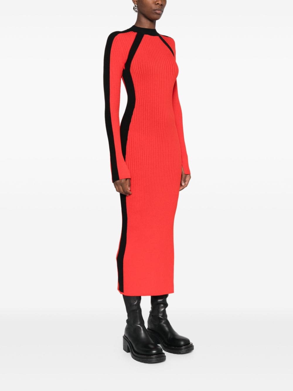 Shop Patrizia Pepe Ribbed-knit Midi Dress In Red