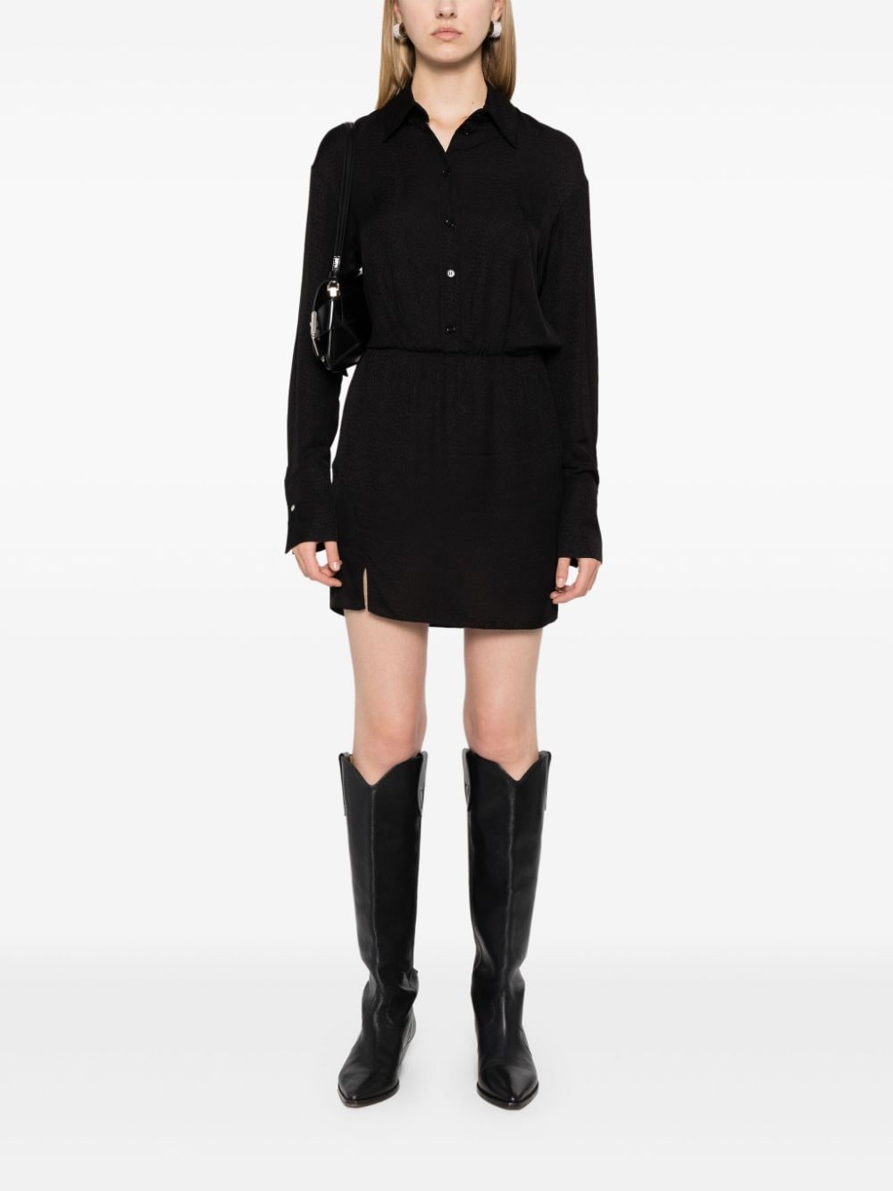 Patrizia Pepe textured mini shirt dress - Zwart