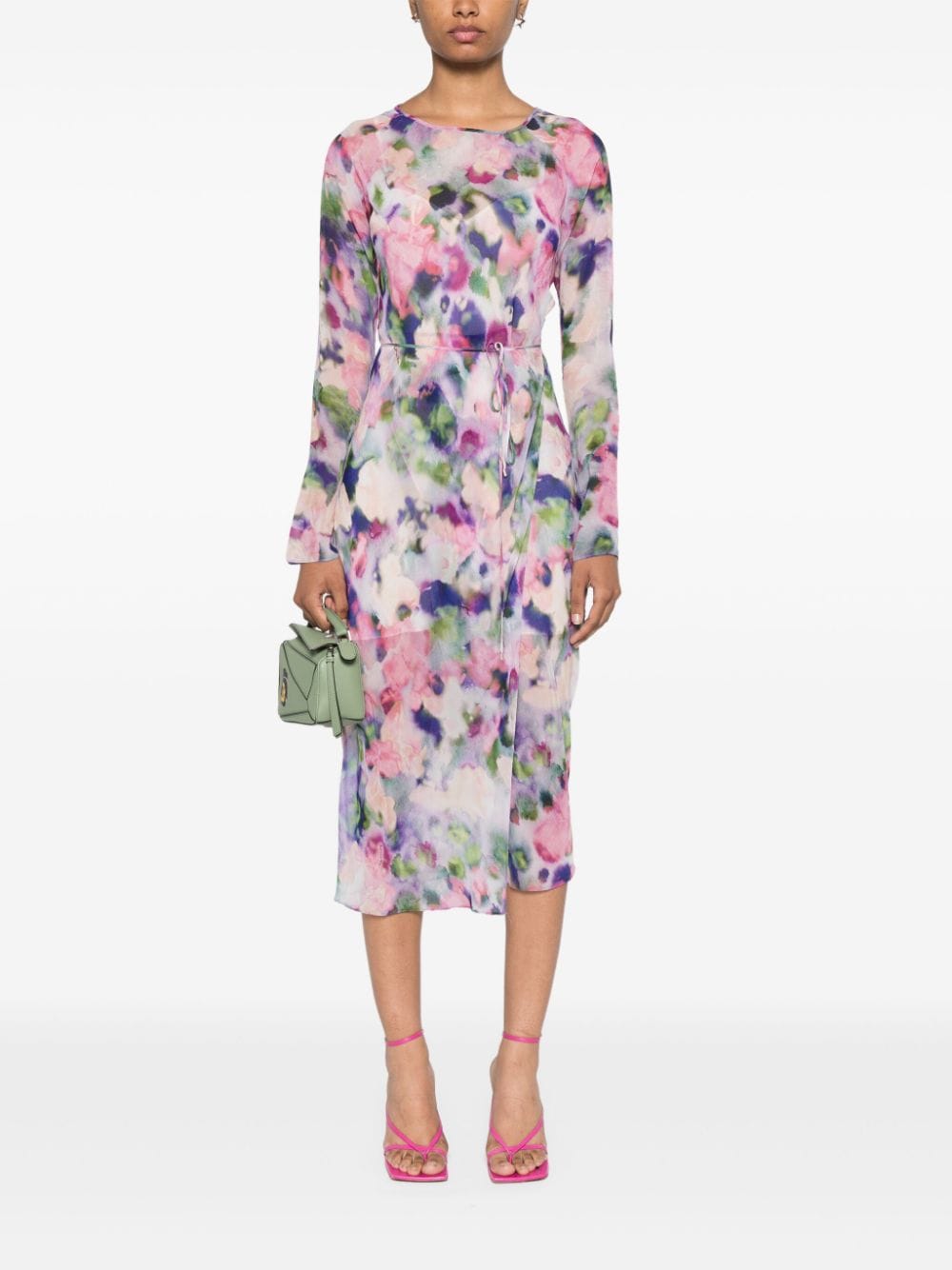 Shop Patrizia Pepe Abstract-print Chiffon Midi Dress In Pink