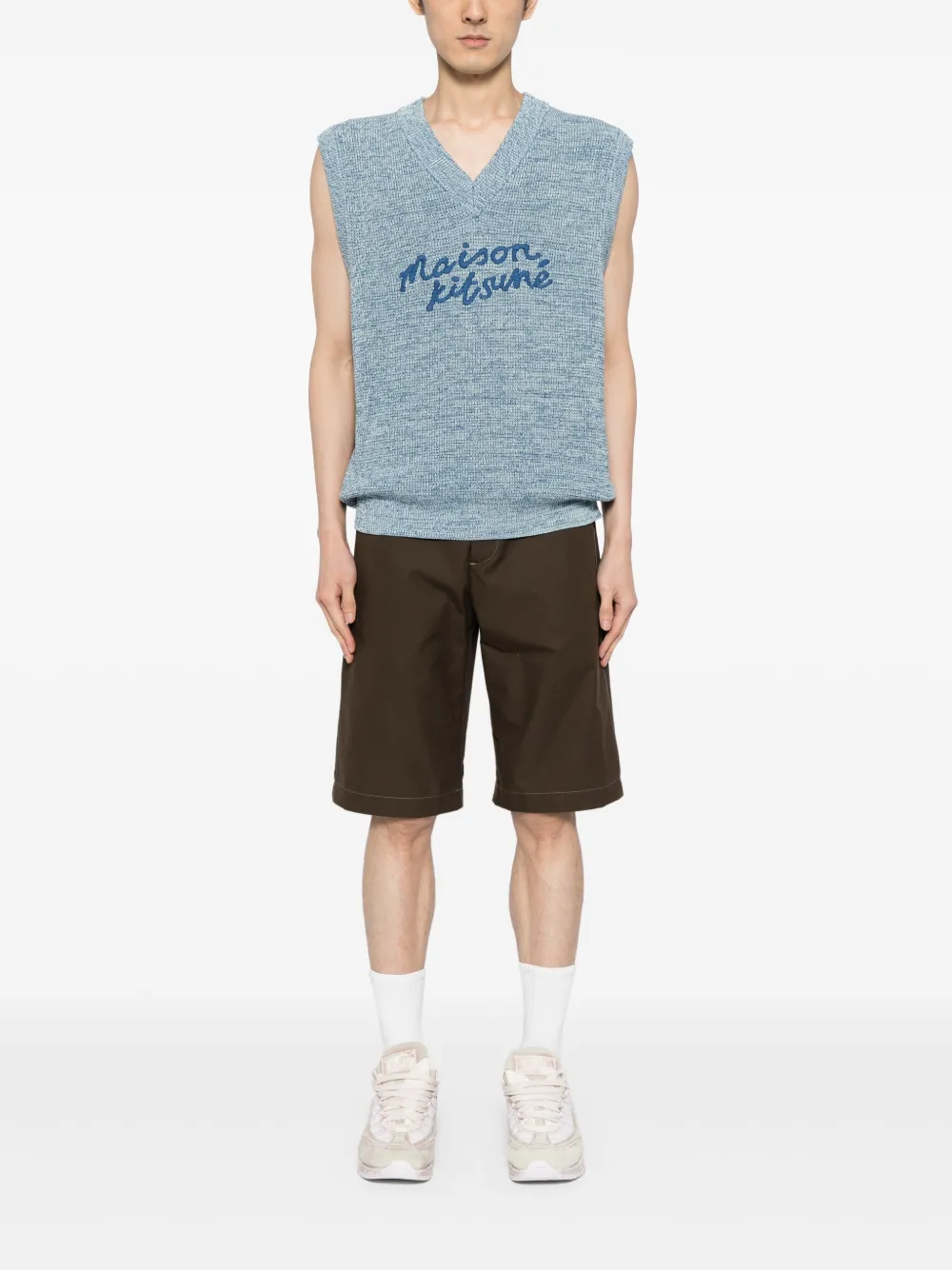 maisonkitsuné Maison Kitsuné Katoenen spencer met geborduurd logo en V-hals - Blauw