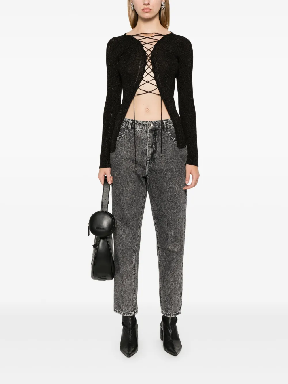 Patrizia Pepe Lurex top met veters - Zwart