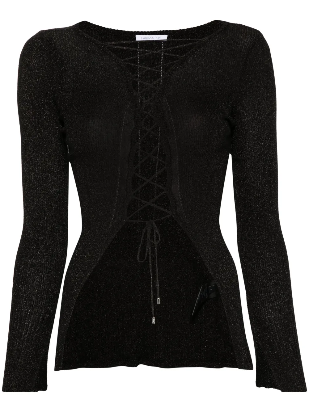 Patrizia Pepe Lurex top met veters Zwart