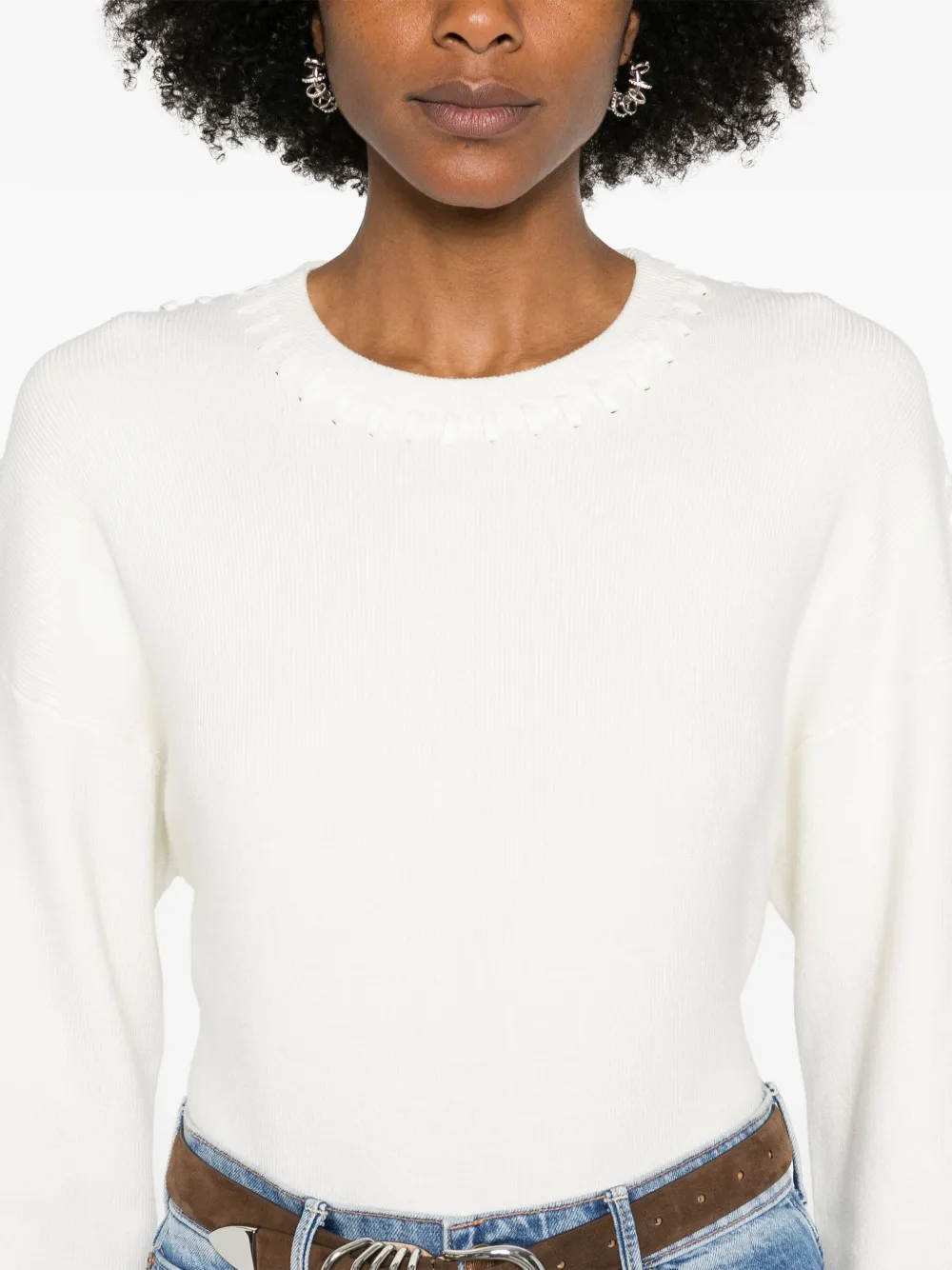 Shop Patrizia Pepe Weave-lace Jumper In White
