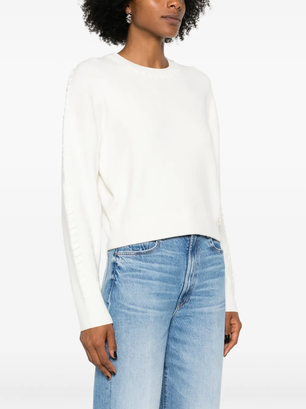 Shop Patrizia Pepe Weave-lace Jumper In White