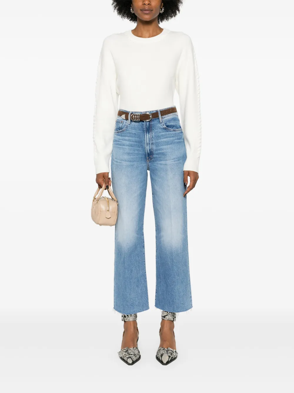 Shop Patrizia Pepe Weave-lace Jumper In White