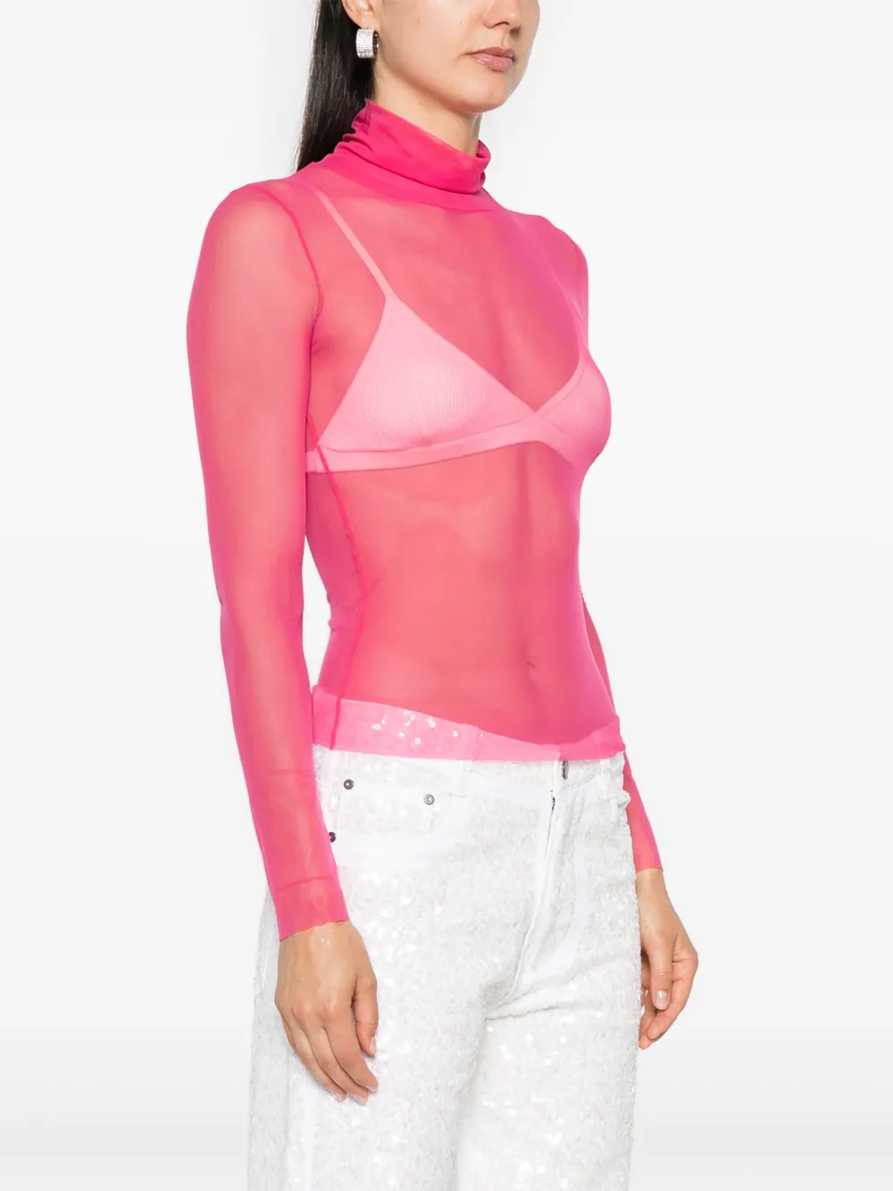 PATRIZIA PEPE ROLL-NECK MESH T-SHIRT 