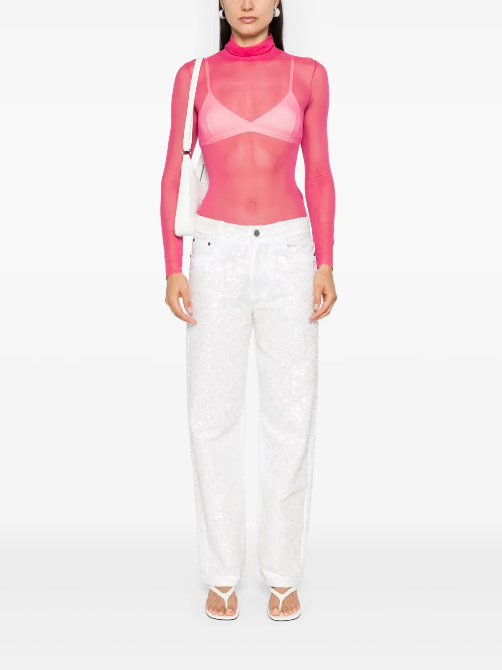 PATRIZIA PEPE ROLL-NECK MESH T-SHIRT 