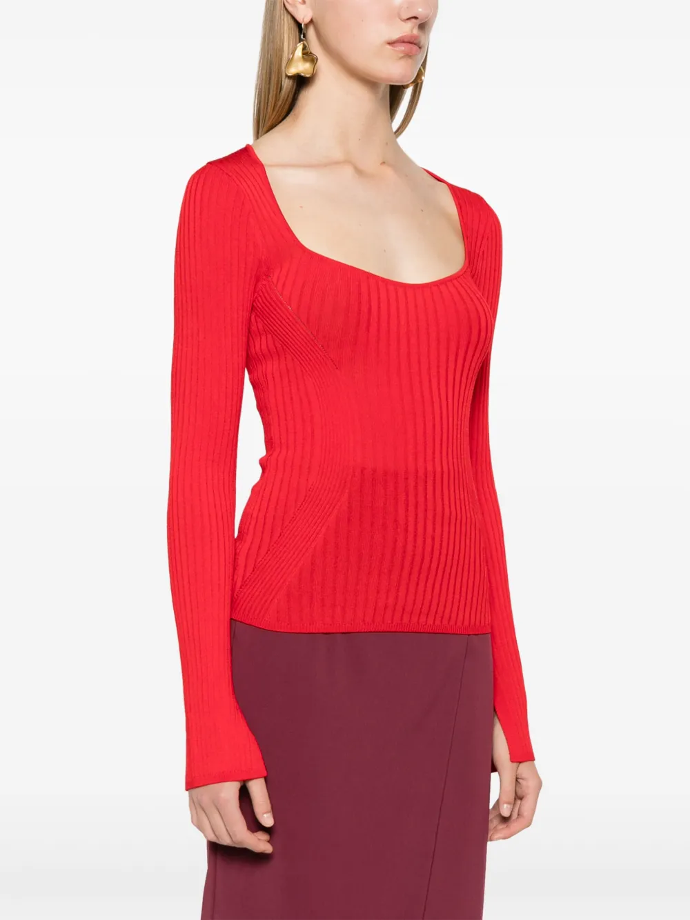 PATRIZIA PEPE SQUARE-NECK RIBBED-KNIT JUMPER
