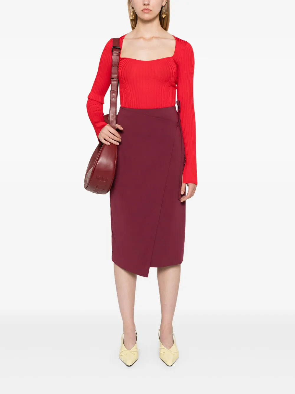 PATRIZIA PEPE SQUARE-NECK RIBBED-KNIT JUMPER