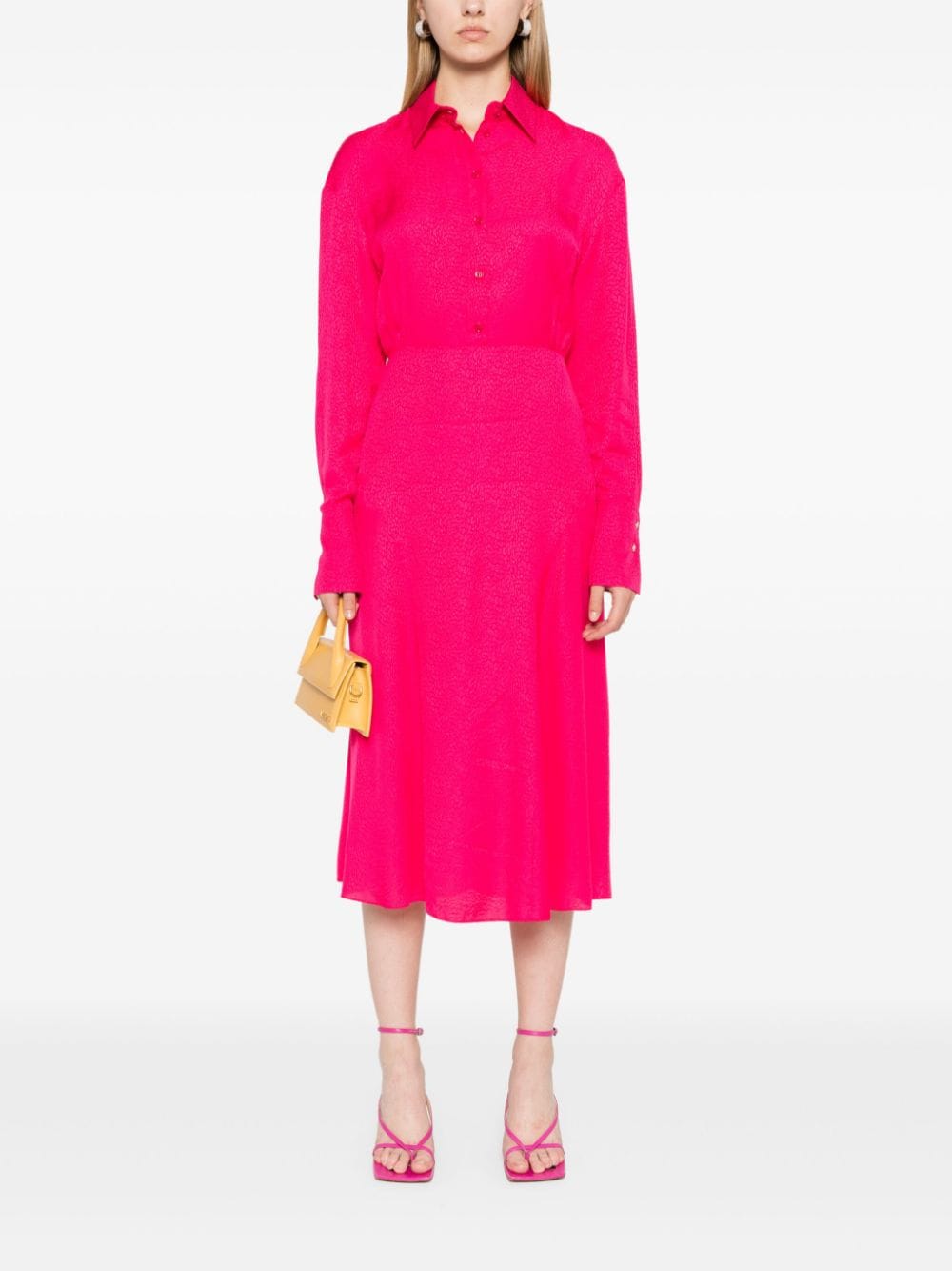 Shop Patrizia Pepe Textured Midi Shirt Dress In Pink