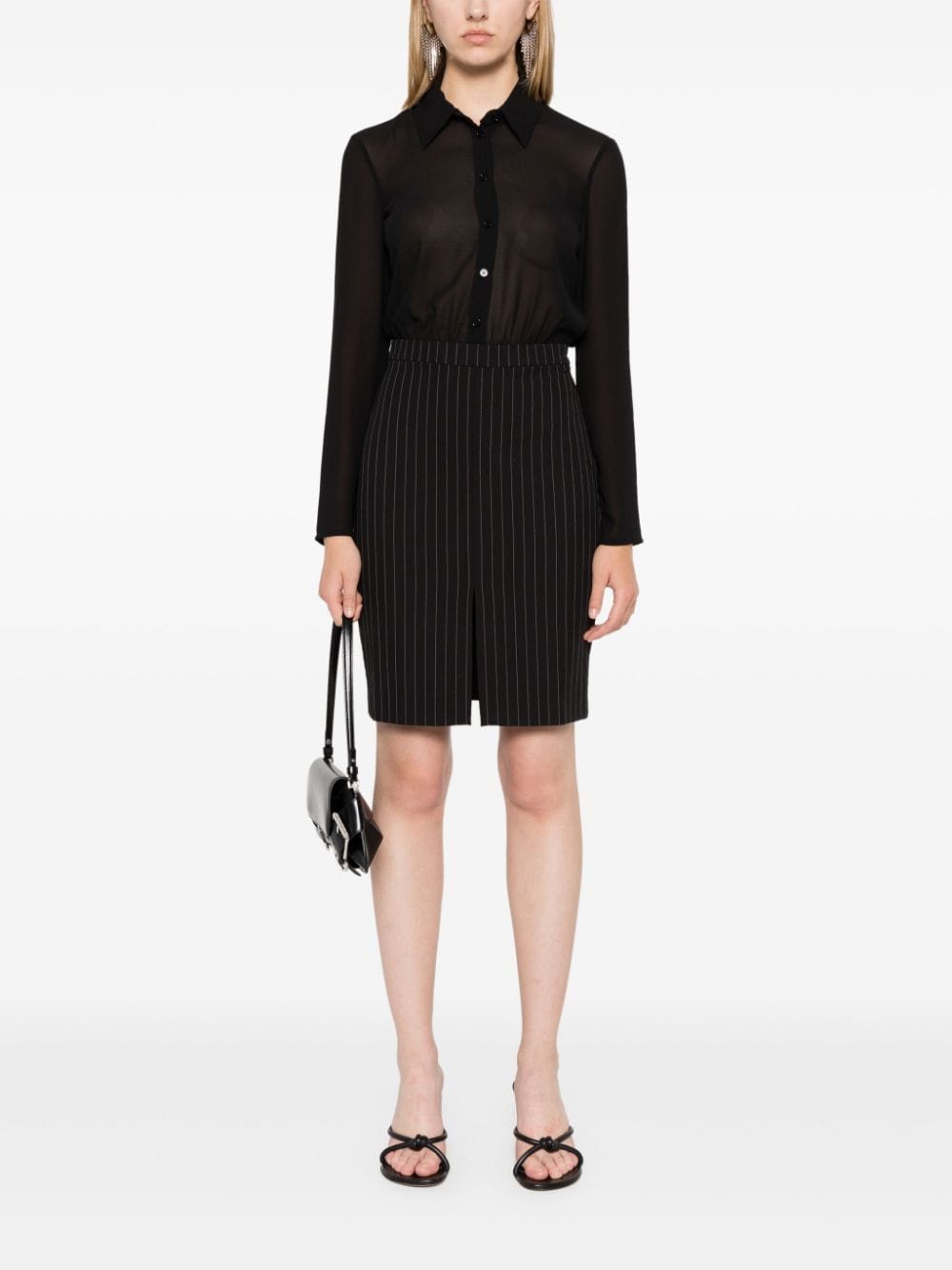 Patrizia Pepe pinstriped midi shirt dress - Zwart