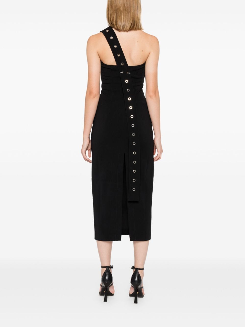 Shop Patrizia Pepe Eyelet-detail Midi Dress In Black