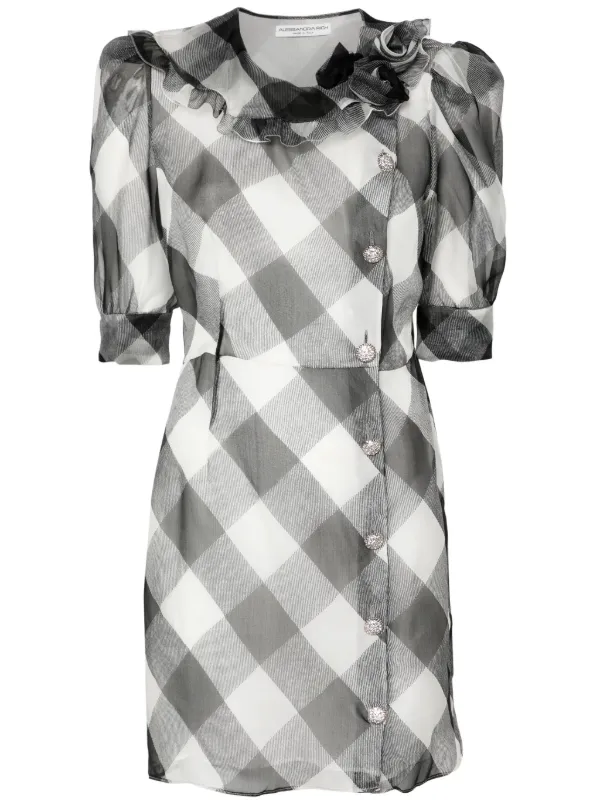 Alessandra Rich Checked Silk Mini Dress in White