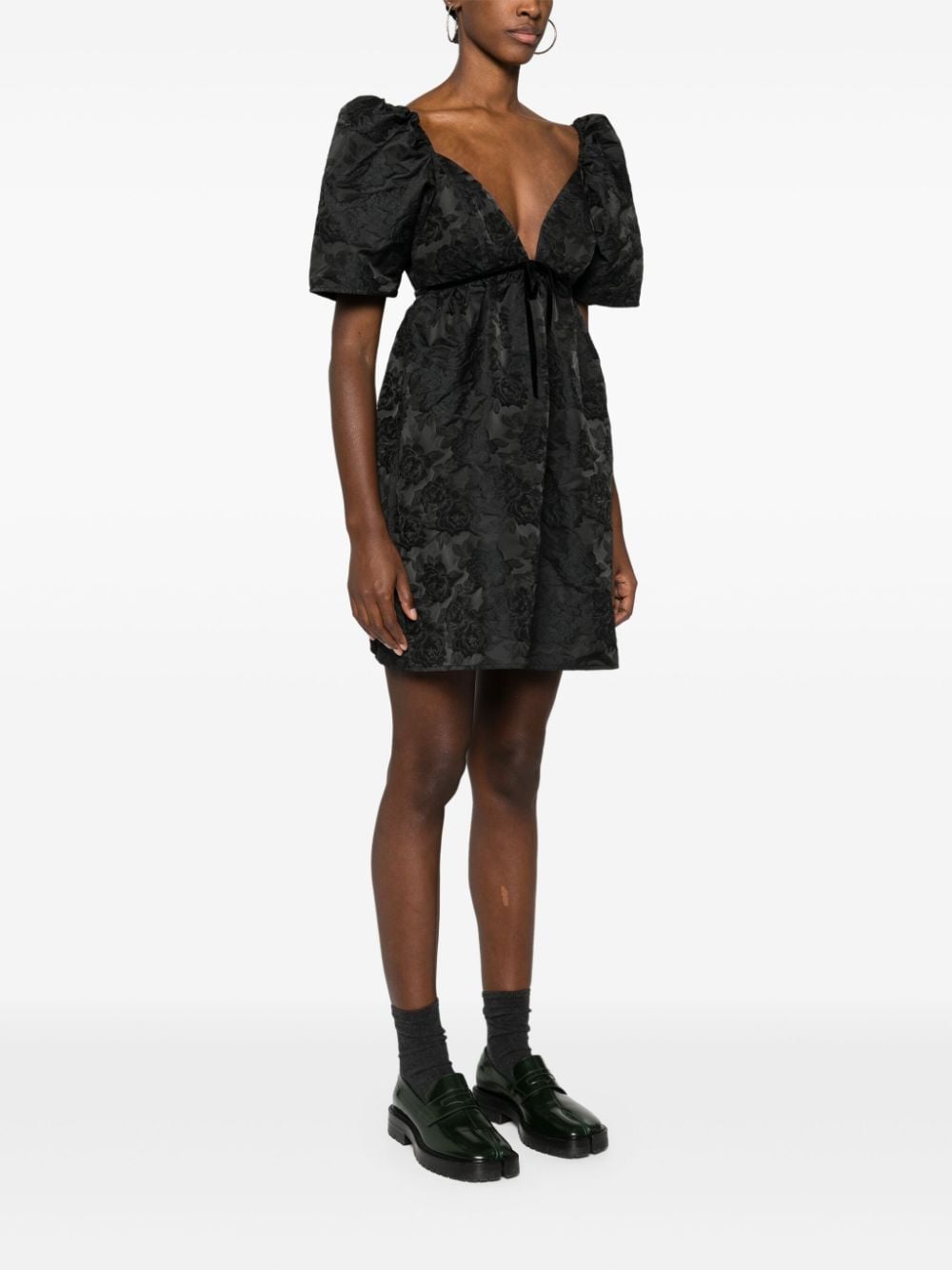 Shop Ganni Floral-jacquard Tulip Dress In Black