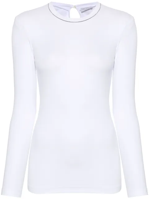 Brunello Cucinelli playera de canalé con ribete de mostacillas