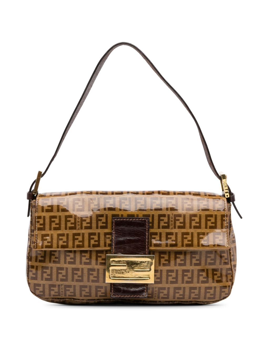 Pre-owned Fendi 2008 Zucchino Crystal Uette Shoulder Bag In Brown