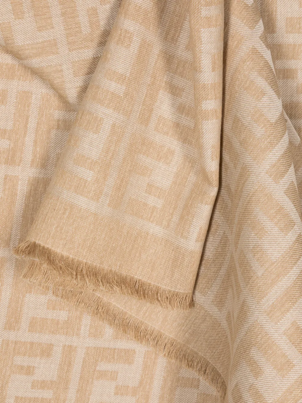 FENDI Sjaal met franje en FF-patroon Beige