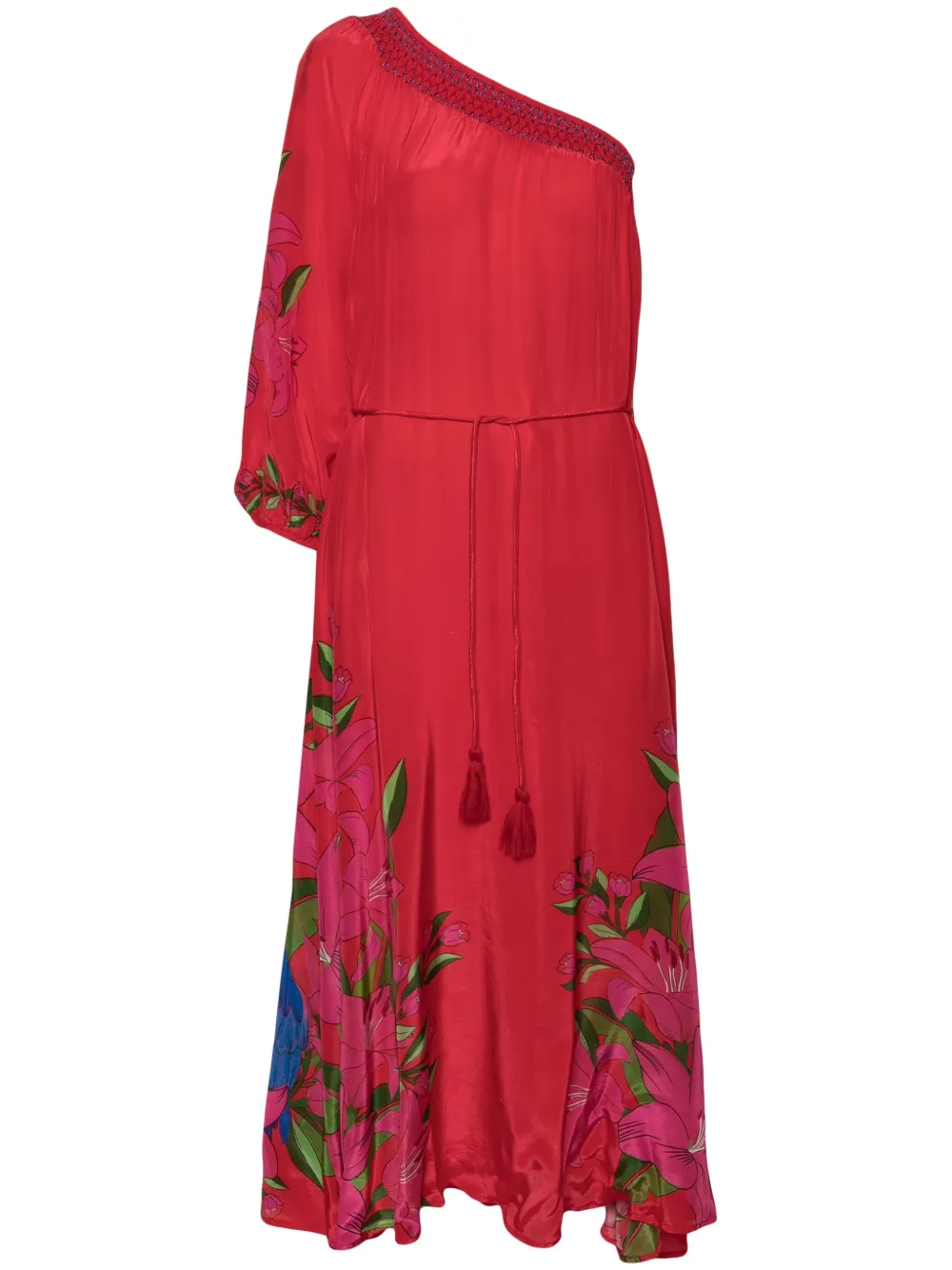 Farm Rio Floral One-shoulder Maxi Dress In Red