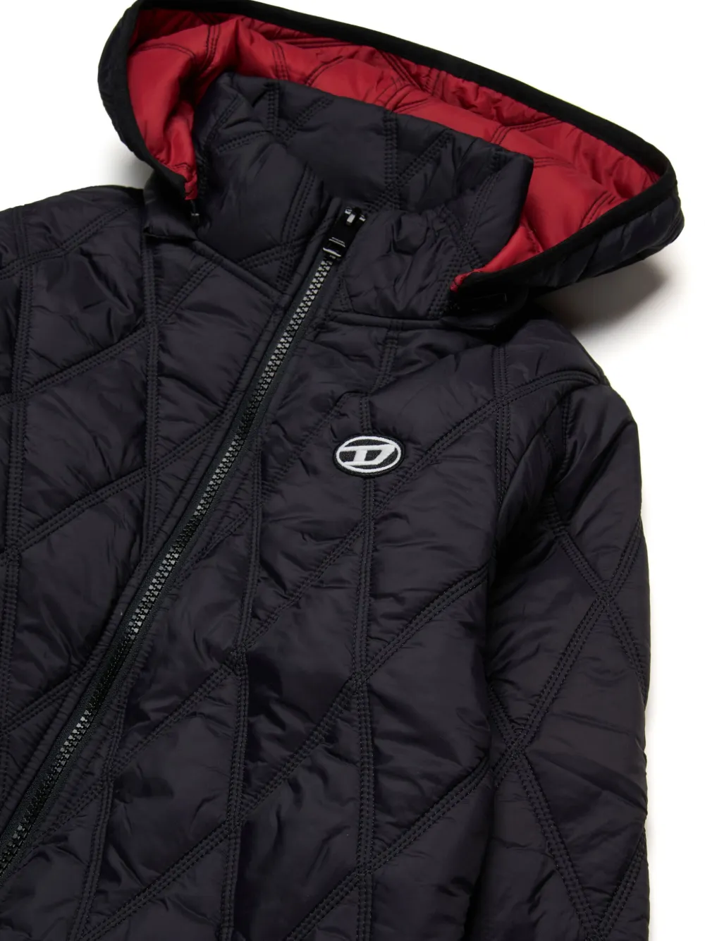 Diesel Kids Gewatteerde jas met diamantvormige voering Zwart