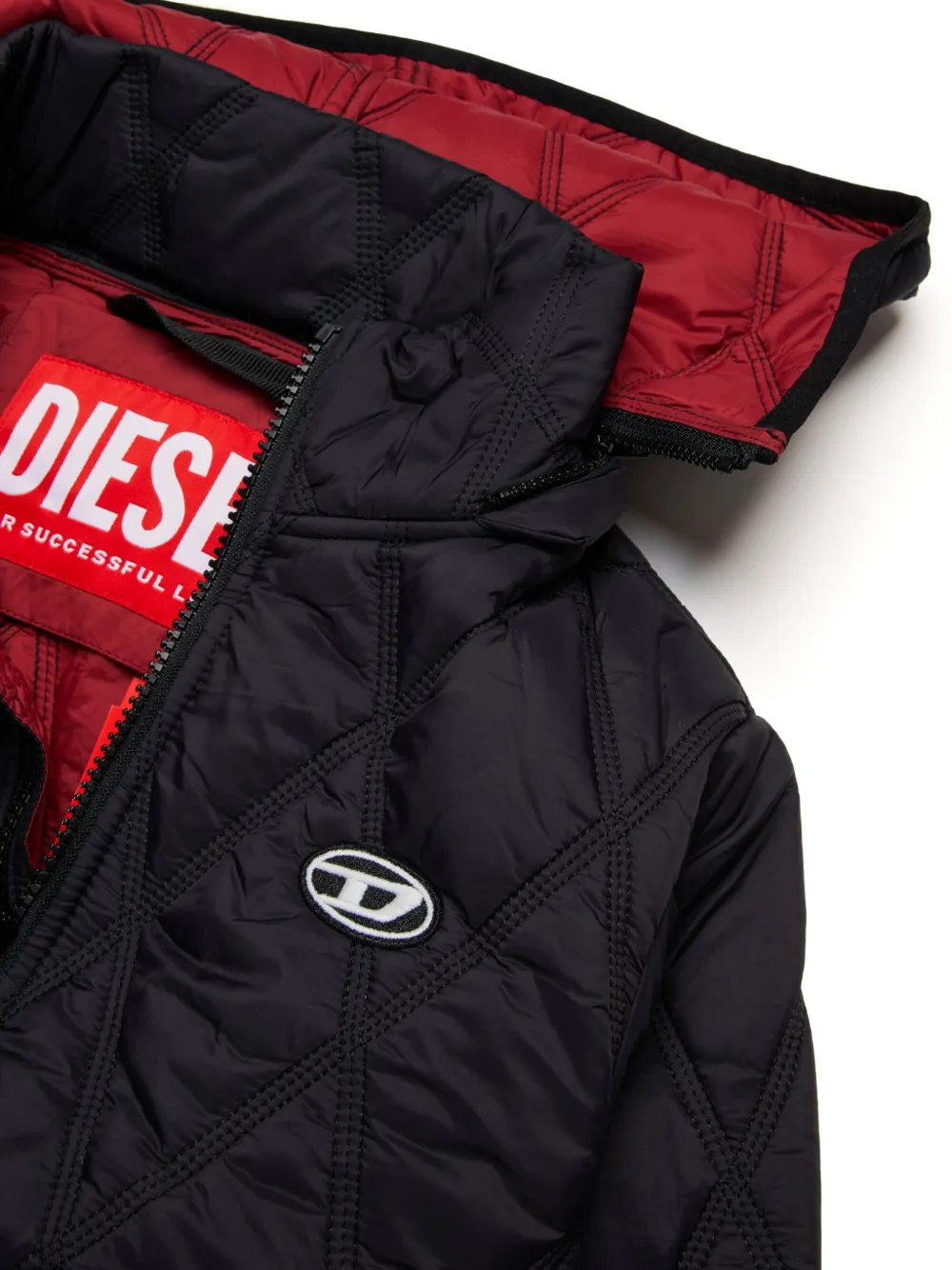 Diesel Kids Gewatteerde jas met diamantvormige voering Zwart