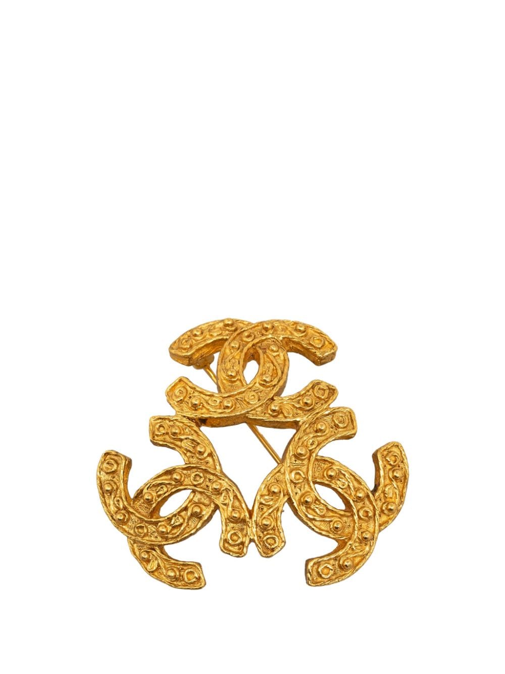 Pre-owned Chanel 1994 Triple Cc Costume Brooch In Gold