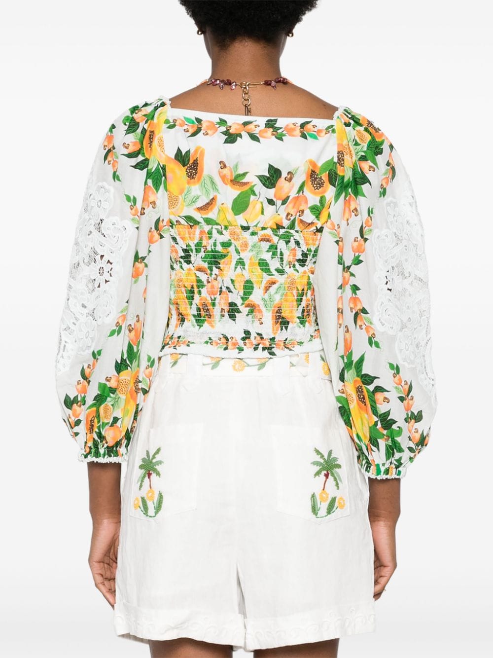 Shop Farm Rio Fruit-printed Cropped Blouse In Green