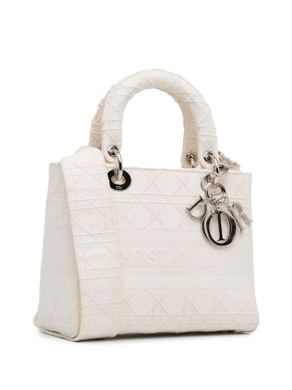 Pre-owned Dior 2020 Medium Cannage Lady D-lite Satchel In White