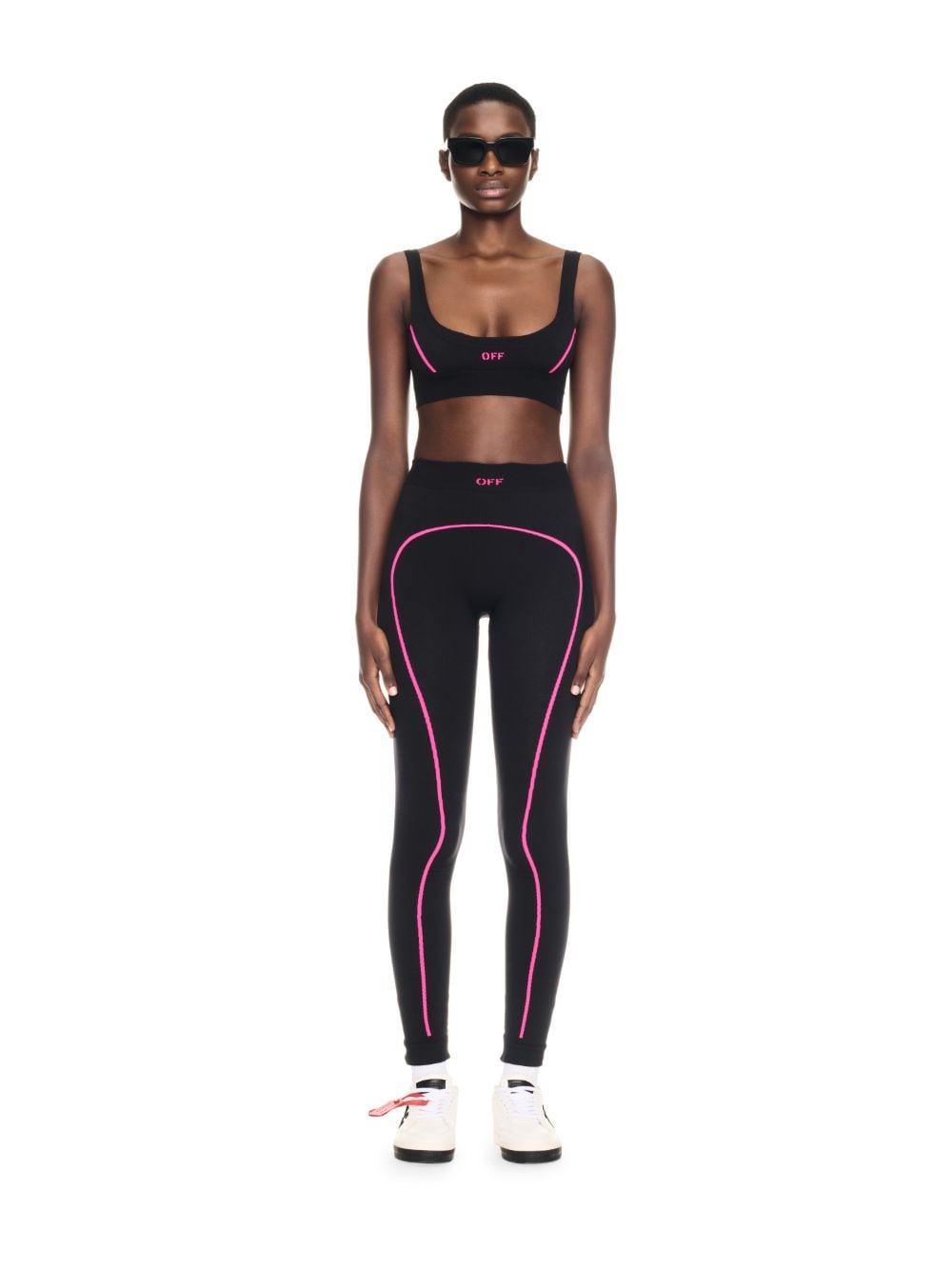 Shop Off-white Black/pink Off Stamp Seamless Leggings In 黑色