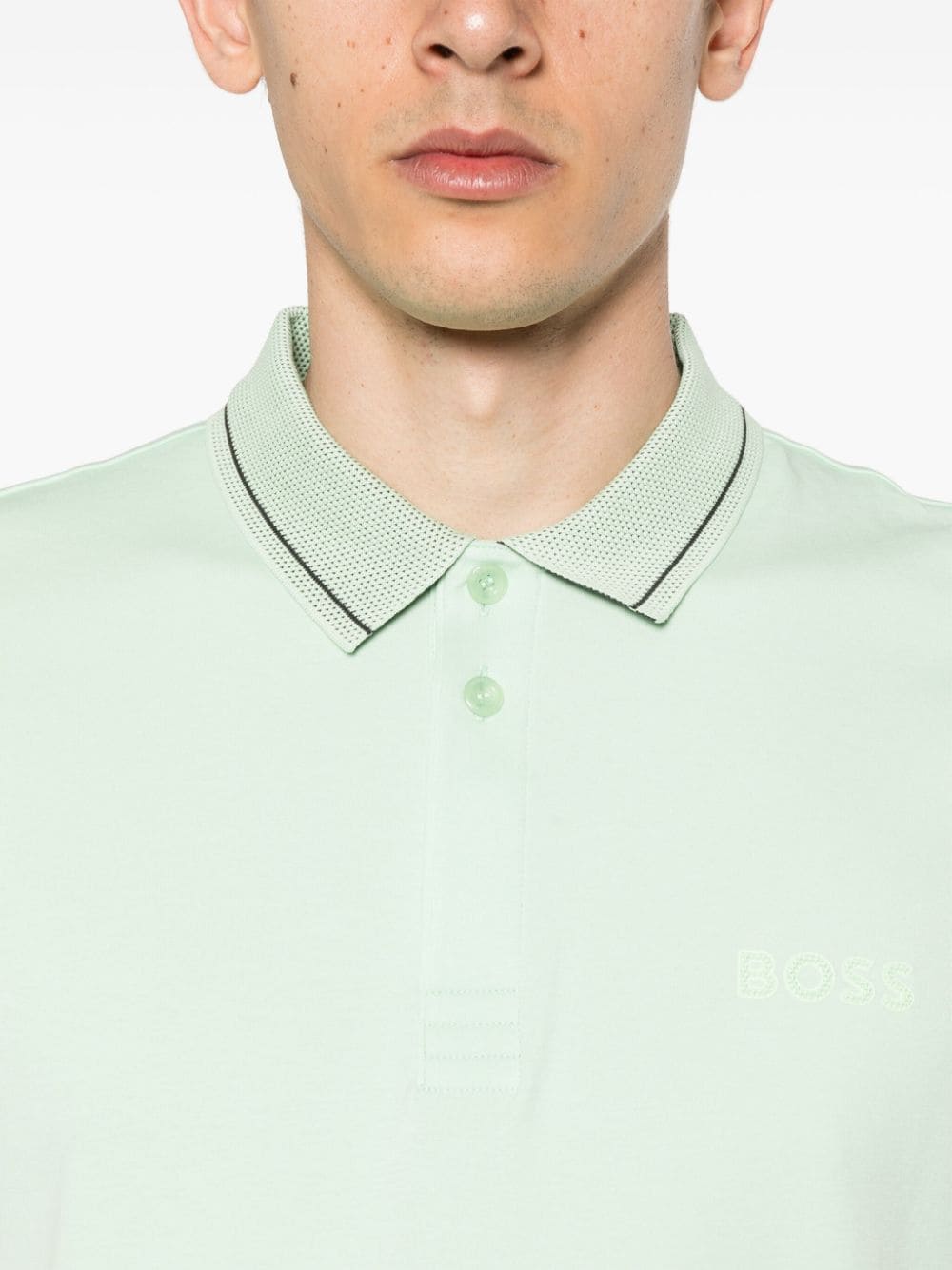 Shop Hugo Boss Knitted-border Cotton Polo Shirt In 绿色