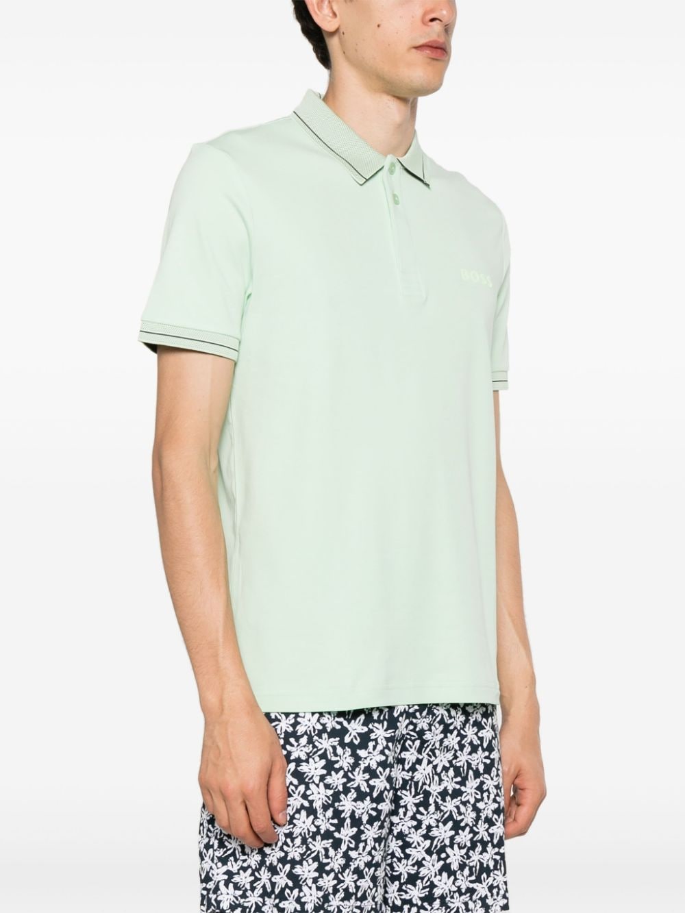 Shop Hugo Boss Knitted-border Cotton Polo Shirt In 绿色