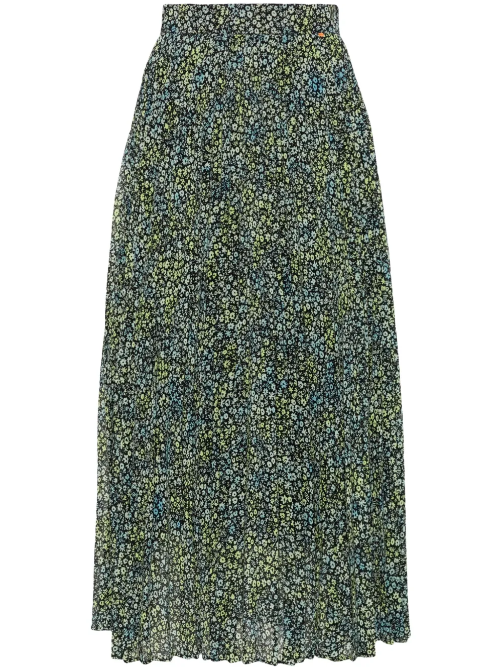 Hugo Boss Floral-print Pleated Midi Skirt In Black