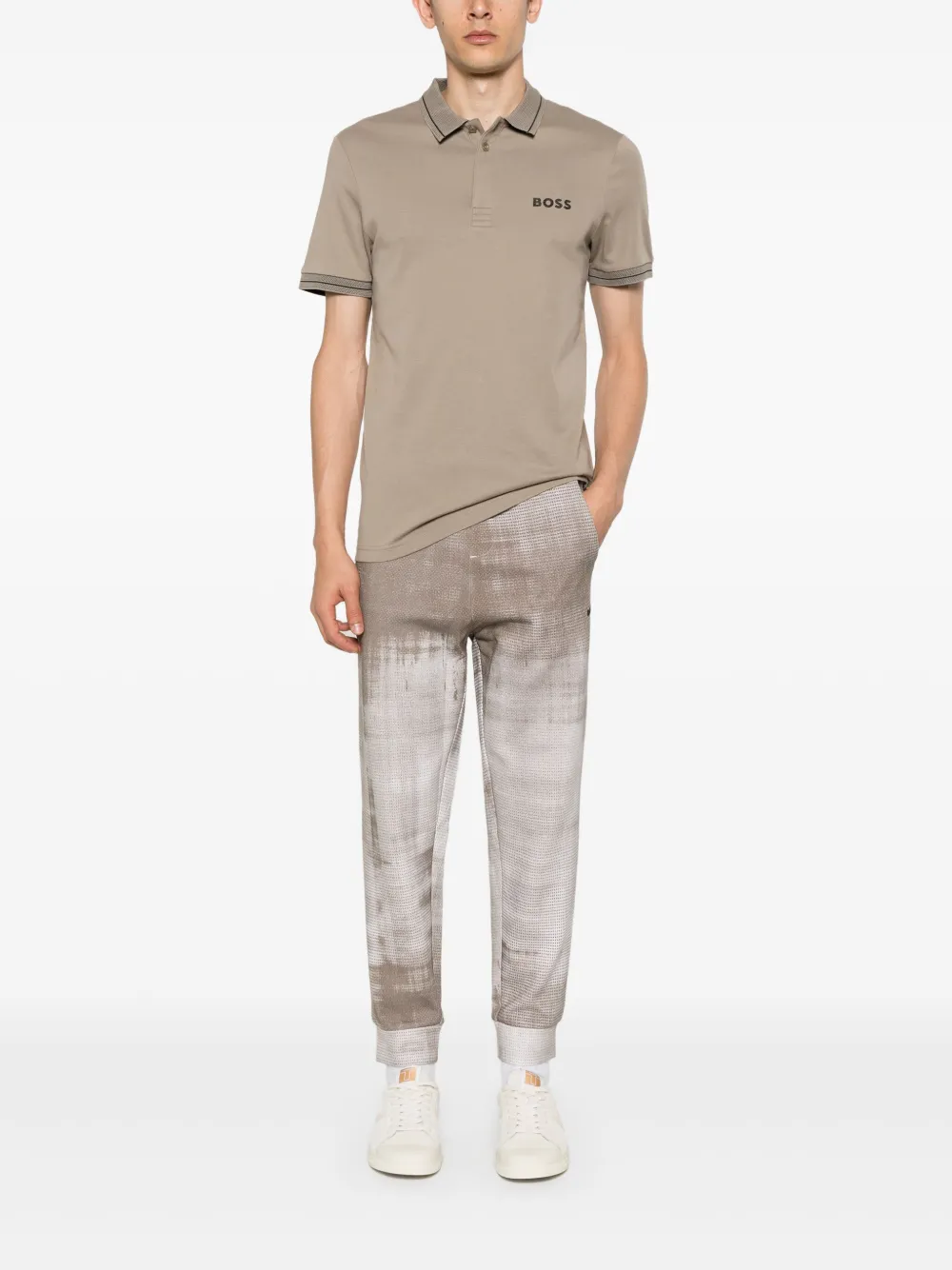 BOSS Katoenen poloshirt met gebreide rand - Bruin
